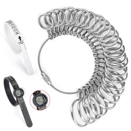 Auckyeer Ring Sizer Measuring Tool 27 Pcs, Ring Sizing Kit 0-13 with Half Size, and 2 Pcs Reusable Finger Size Tape with Magnified Glass 1-17 Size, How to Measure Ring Size at Home for Women Men