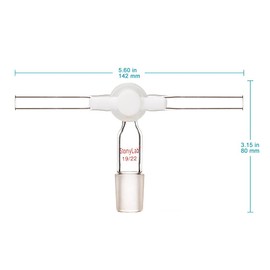 stonylab Glass Vacuum Flow Control Adapter, Borosilicate Glass T-Shape Inlet Adapter with 19/22 Inner Joint, Dual Hose Connections and PTFE Stopcock