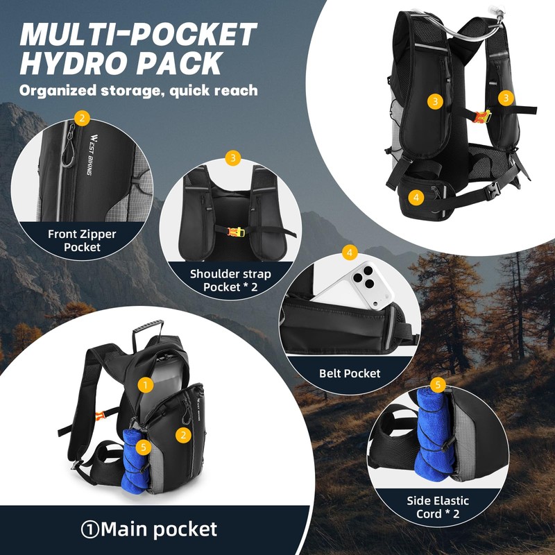 Hydration Backpack - Lightweight Water Backpack with 2L Water Bladder,