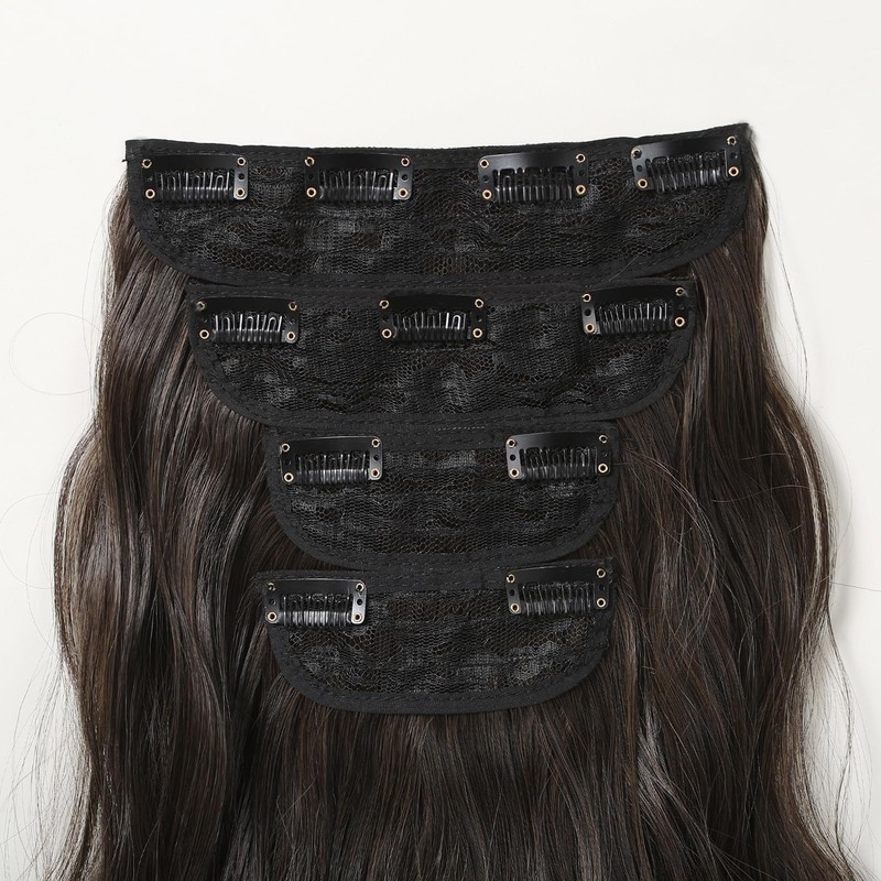 22" Black to Brown Clip in Hair Extensions, Thick Curly