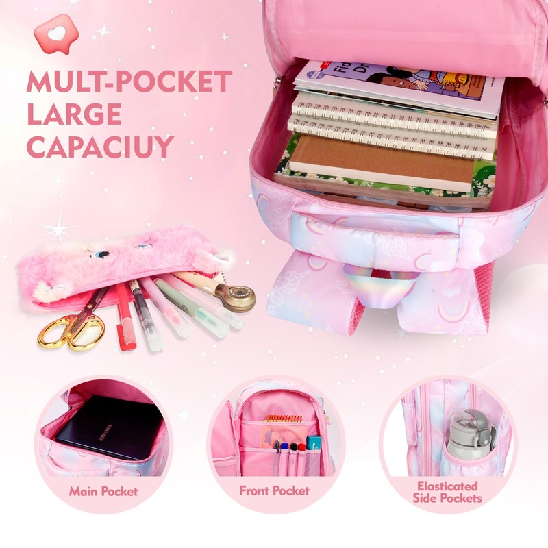 QJHEC Kawaii Starry Rainbow Backpack for Girls – Butterfly Bookbag