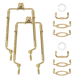 ELFCAB Lamp Shade Holder 2Pack 7, 8, 9, 10 inch adjustable Harp Liftable Holder for Table and Floor Lamps with 3/8 Standard Saddle Finail and E14 E26 E27 Lampholder UNO Adapter (Gold)