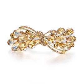 EVER FAITH Wedding Austrian Crystal Hair Barrette Clip, Rhinestone Waterdrop Bowknot Hair Accessories for Women Brown Gold-Tone