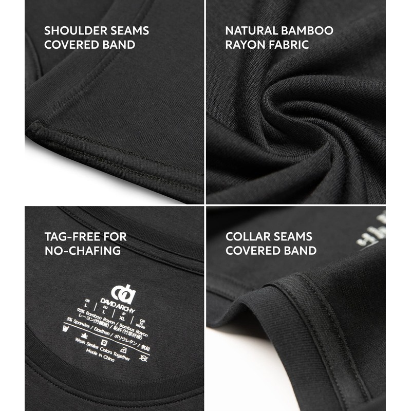 DAVID ARCHY Men's Undershirt Bamboo Rayon Moisture-Wicking T-Shirts Stretch Crewneck