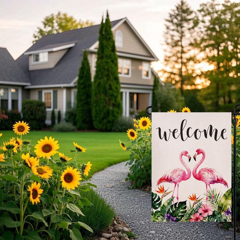Flamingo Welcome Garden Flag 12.5x18 Inch Double Sided Outside, Spring