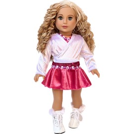 - Ice Skating Girl - 4 Piece Ice Skating Outfit Fits 18 Inch Doll - Pink Leotard with Skirt, White Warmup Sweater and White Ice Skates - 18 Inch Doll Clothes (Doll Not Included)