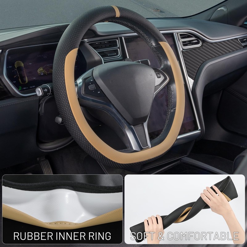 COFIT D-Shape Car Steering Wheel Cover for 37-38 cm, Scratch-Resistant