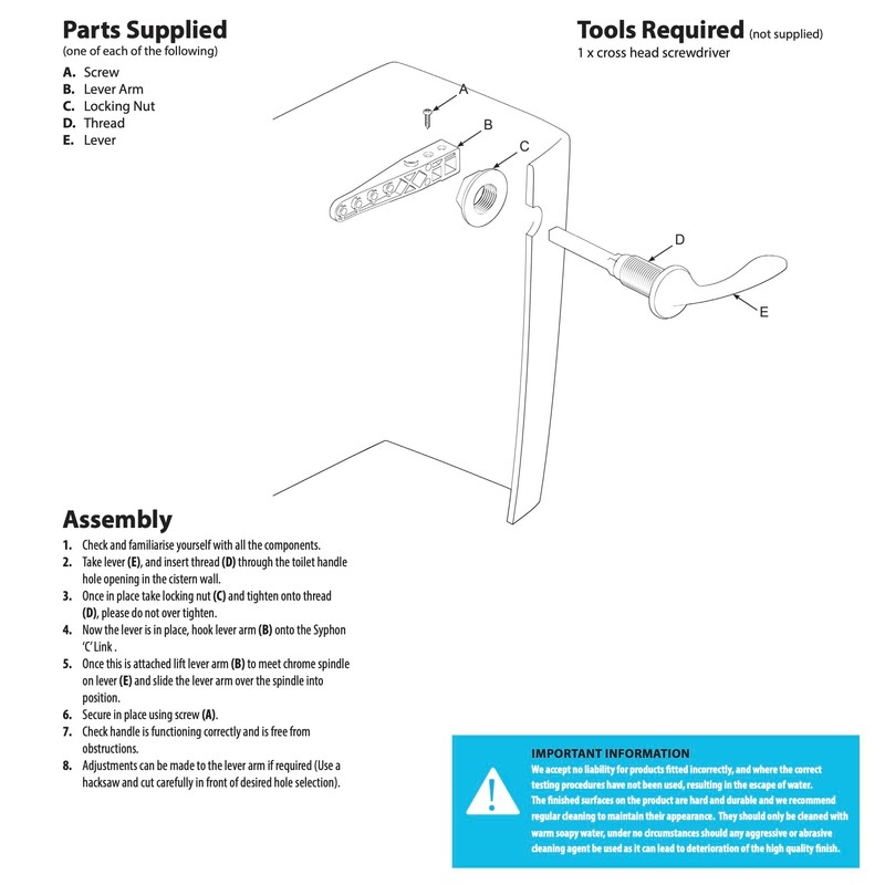 PlumbEZ Toilet Cistern Handle with Adjustable Arm, Durable Toilet Handle