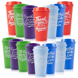 Sploziia 15 Pcs Employee Appreciation Gifts Bulk 2026 Cna Week Plastic Tumblers with Lids 16 Oz Reusable Coffee Cups Inspirational Thank You Gifts for Coworker Office Staff Team Teacher (Multicolor)