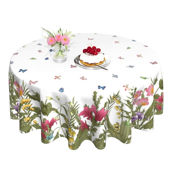JIOAXI Spring Tablecloth Butterfly and Flower Table Cover,Stain Resistant Wrinkle