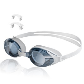 PULASSI Swimming Goggles, Anti Fog Swim Goggles, UV400 Protection, Wide View Goggles No Leakage for Adult Black and White