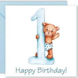 Cult Kitty 1st Birthday Card Boy - Baby Bear 1 - First Birthday Card, Grandson 1st Birthday Card, Great Grandson Birthday Card, Birthday Card 1 Year Old Boy