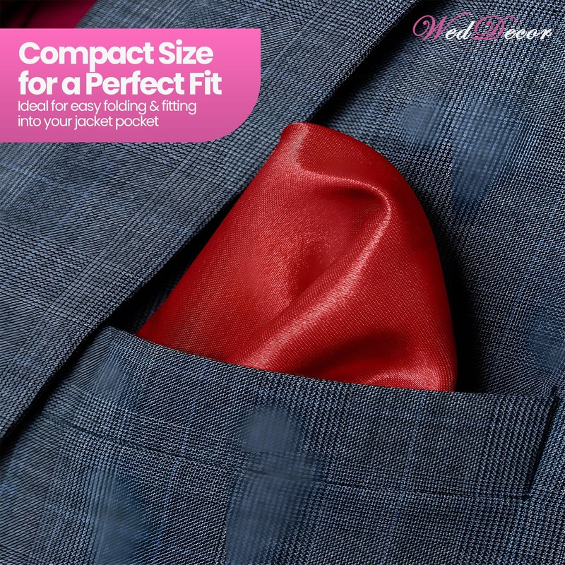 WedDecor Solid Deep Red Satin Pocket Square for Men –