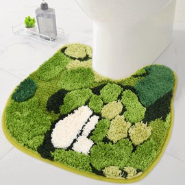 FYSUIMU Green Moss Bathroom Rug U Shaped Toilet Rug Soft Bath Mat Non Slip Washable Floor Mat for Home Hotel Bathroom Restroom Decor