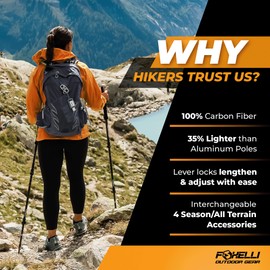 Foxelli Carbon Fiber Trekking Poles – Lightweight Collapsible Hiking Poles with Cork Grips, Lever Locks & All Terrain Accessories