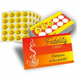 GHIBLI 100 Tessere Fedeltà + 1000 Bollini a Colori Inclusi. Fidelity Card Bar Caffetteria. Carte Fedeltà Punti Complete di Etichette Adesive da Incollare nelle 10 Caselle per Fidelizzare la Clientela