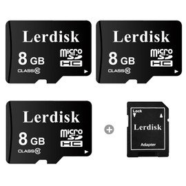 Lerdisk Paquete de 3 tarjetas micro SD de 8 GB U1 C10 UHS-I MicroSDHC a granel con adaptador SD producido por 3C Group autorizado licenciado (8 GB U1)