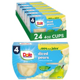 Dole Fruit Bowls Diced Pears in 100% Juice Snacks, 4oz 24 Total Cups, Gluten & Dairy Free, Bulk Lunch Snacks for Kids & Adults