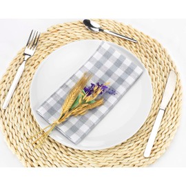 LAN&LAN - Rectangular Check Tablecloth, Table Cloth for Indoor and Outdoor Dining Camping Sand Picnic with Various Sizes and Models to Choose From (Grey, 12 Napkins)