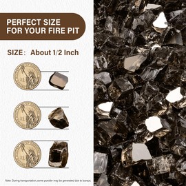 NUPICK 20 Pound Fire Glass, 1/2 Inch Reflective Fire Pit Glass, Tempered Firepit Glass Rock for Propane or Natural Gas, Glass Rocks for Fire Pit Table, Fireplace Glass for Landscaping, Bronze