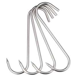Grizef S-Hook Meat Hooks High Performance Stainless Steel 250 mm x 6 mm Meat Processing Hooks (4 Pack-6 mm