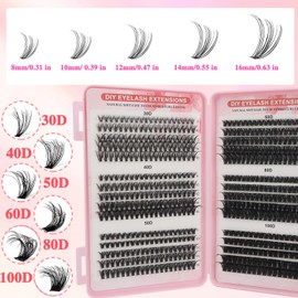 MOTIBACK 590 Stück 30-40-50-60-80-100D Curl Lash Extension Set 8-16mm Künstliche Wimpern für Wimpernverlängerung zu Hause DIY Wimpern Extensions für Anfänger Mädchen und Frauen