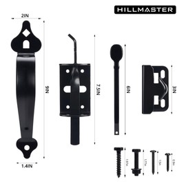 HILLMASTER Thumb Gate Latch for Wooden Fence,Self Locking Thumb Latches Fence Latch with 9in Gate Handle,Heavy Duty Door Latch Gate Hardware Kit for Outdoor Garden,Metal Gate,Vinyl Fence,Black Finish
