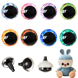 MUCUNNIA 16pcs 35mm 3D Glitter Safety Eyes for Crocheting with Washers Safety Eyes for Amigurumi Tie Dye Laser Crochet Safety Eyes for Crochet Animals Crafts Easter Decor Crochet Accessories