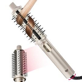 TYMO STYLUX PRO Thermal Brush Curling Brush, 1.5 Inch Blowout Heated Round Volumizer, Hair Straightener and Curler 2 in 1, 800M Negative Ion for Smoother, LCD Display, 5 Temp, Dual Voltage, Gold