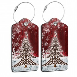 Christmas 2 Pack Luggage Tag for Suitcases Tree Snowflake Red PU Leather Bag Travel Suitcase ID Identifier Baggage Tags for Women Men Travel