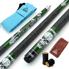 CUESOUL 57 inch 19oz 1/2 Maple Pool Cue Stick Kit- Rock The World Stylish Pattern Cue Design in Green Paint