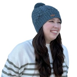 Briomhar Pom Beanie for Women - Fleece Lined 100% Wool Winter Hats for Women - Knit Hat Designed in Ireland (Teal)