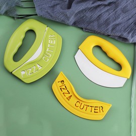 Holy Feather Heavy Duty Stainless Steel Pizza Cutter with Cover Premium Pizza Cutter Food Chopper Super Sharp Blade Pizza Knife Pizza Cutter Rocker Stainless Steel Sharp Pizza Cutter(Yellow&Green)