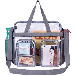 Oraben Clear Bag Clear Tote Bag Stadium Approved Transparent Bag, Clear Concert Approved Bag, Through Clear Tote Bag for Work, Sports Games,Gym (grey)