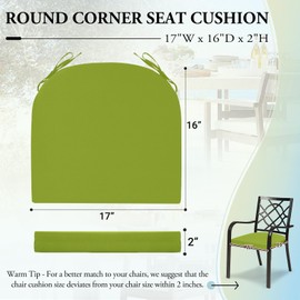 Wellsin Outdoor Chair Cushions for Patio Furniture - Patio Chair Cushions Set of 4 - Waterproof Round Corner Outdoor Seat Cushions 17"X16"X2", Grass Green