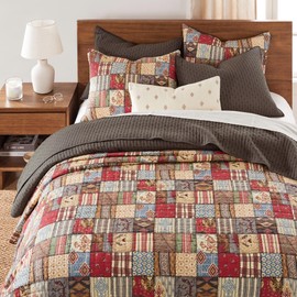 Levtex Home - Cross Stitch Cocoa Quilt Set - 100% Cotton - King/Cal King Quilt (106x92in.) + 2 King Shams (36x20in.) - Reversible - Cotton Fabric