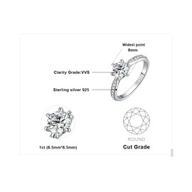 JewelryPalace Classic 1ct 2ct Moissanite Solitaire Engagement Rings for Her, 925 Sterling Silver Promise Ring for Her, Round Cut Simulated Diamond Anniversary Wedding Rings D-F VVS Size R
