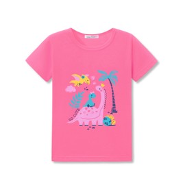 COOLTREE Toddler Girls' Short Sleeve Graphic T-Shirts - Rose Red Blouse with Dinosaur Print for Little Girls Size 4T