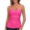 RELLECIGA Women's Neon Rose Ruched Bandeau Tankini Top Swimsuits Size