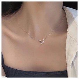 Cimenexe Bohemian Crystal Butterfly Necklace Silver Cz Butterfly Choker Necklace Hollow Butterfly Pendant Necklace Tiny Rhinestone Butterfly Chain Necklace Jewelry for Women and Girls Gifts