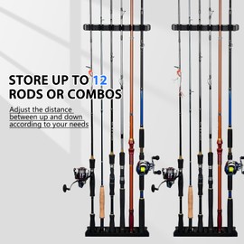 Fishing Rod Holders Wall-Mounted 2 Pairs, Simple Deluxe Fishing Pole Holder & Rack Store up to 12 Rods or Combos for Garage & Boat (Vertical, Black)