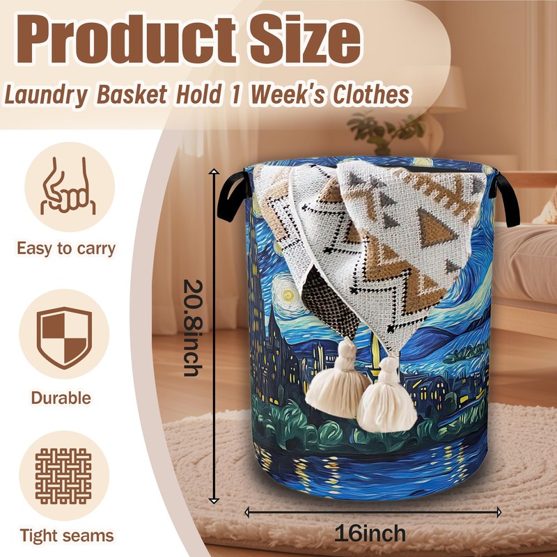 Starry Night Laundry Basket,Waterproof Foldable Laundry Hamper,Dirty Clothes Basket, Linen