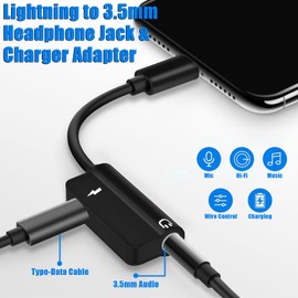 3.5MM Aux Dongle Adapter for Headphone Ear Headphone Jack Splitter Audio Cable Adapter Charger Cord Apple Certified Charging Converter 13 12 11 XS X 8 (Black)