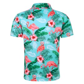 uideazone Funny Polo Shirts for Mens Dry Fit Short Sleeve Hawaiian Flamingo Flower Printed Golf Shirts Performance Moisture Wicking Casual T Shirts