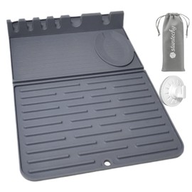 0.24'' Thick Silicone Kitchen Bundle - 15.75"x10.24" Foldable Drying Mat with Drawstring Bag & Hook | Non-Slip Heat-Resistant Surface Guard for Countertops, RV, BBQ Tasks