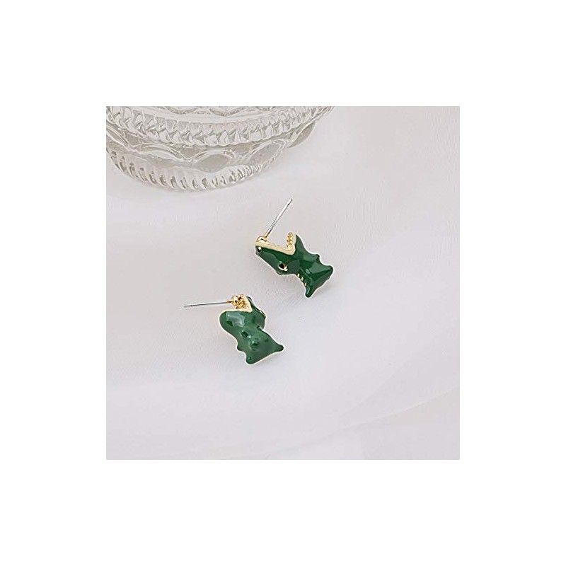 Divertidos aretes de dinosaurio con diseño de dinosaurio verde con