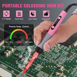 WORKPRO Soldering Iron Kit 90W Soldering Gun with Digital Display Iron Tips Pink