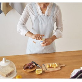 BBYBBS Linen Pinafore Apron Japan Style Mediumweight Japanese Apron Cross Apron No Tie Apron Double Front Large Size Pockets Halter Cross Bandage Aprons (Light blue)