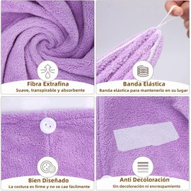 3 Pack Toalla Microfibra para Cabello, Toalla de Cabello Seco con Botones Gorro de Baño Ultra Absorbente de Agua, Secado de Pelo Súper Rápido, Turbante Suave para Mujer Anti Frizz (Violet Gris Azul)