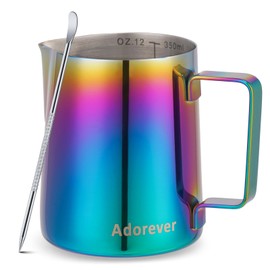 Milk Frothing Pitcher Colorful 350ml (12oz) Steaming Pitchers Stainless Steel Milk Coffee Cappuccino Latte Art Barista Steam Pitchers Milk Jug Cup with Decorating Art Pen